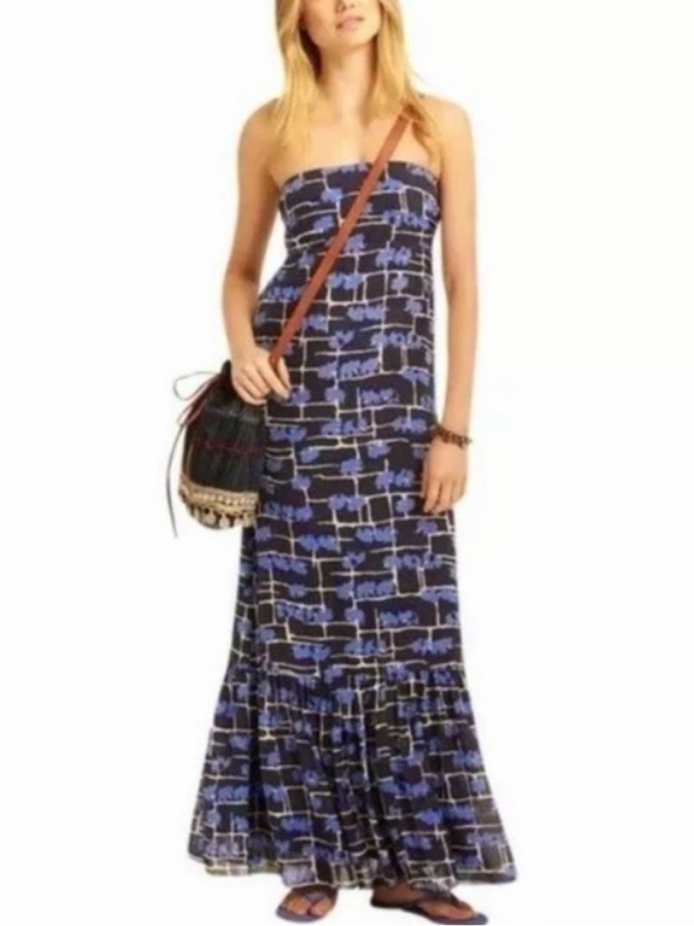 Calypso St. Barth Silk Strapless Maxi Dress Elephant Print